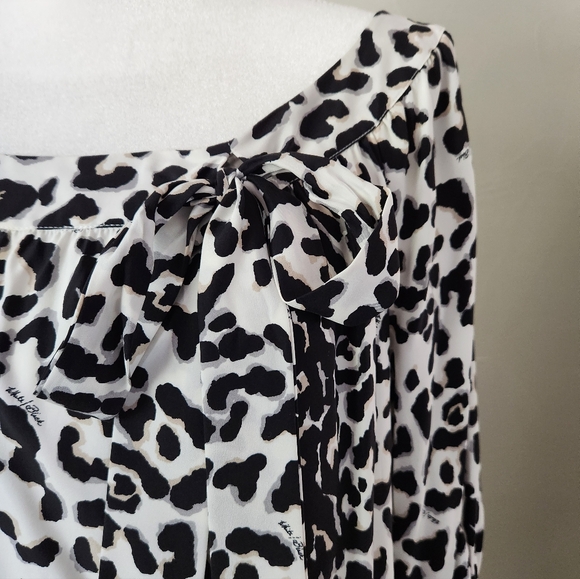 White House Black Market Black and White Leopard-Print 100% Silk Blouse - Picture 2 of 6